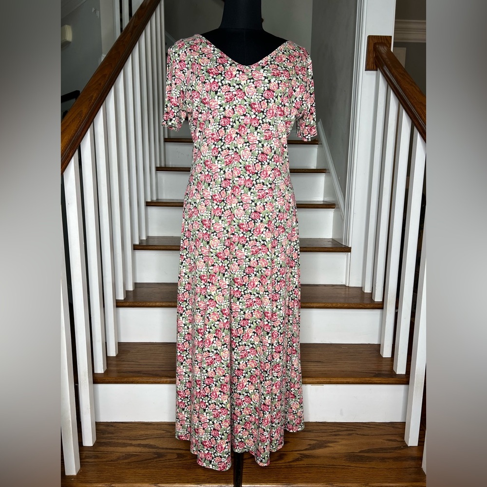 No Boundaries Pink Floral Maxi Dress with Cream Accents
